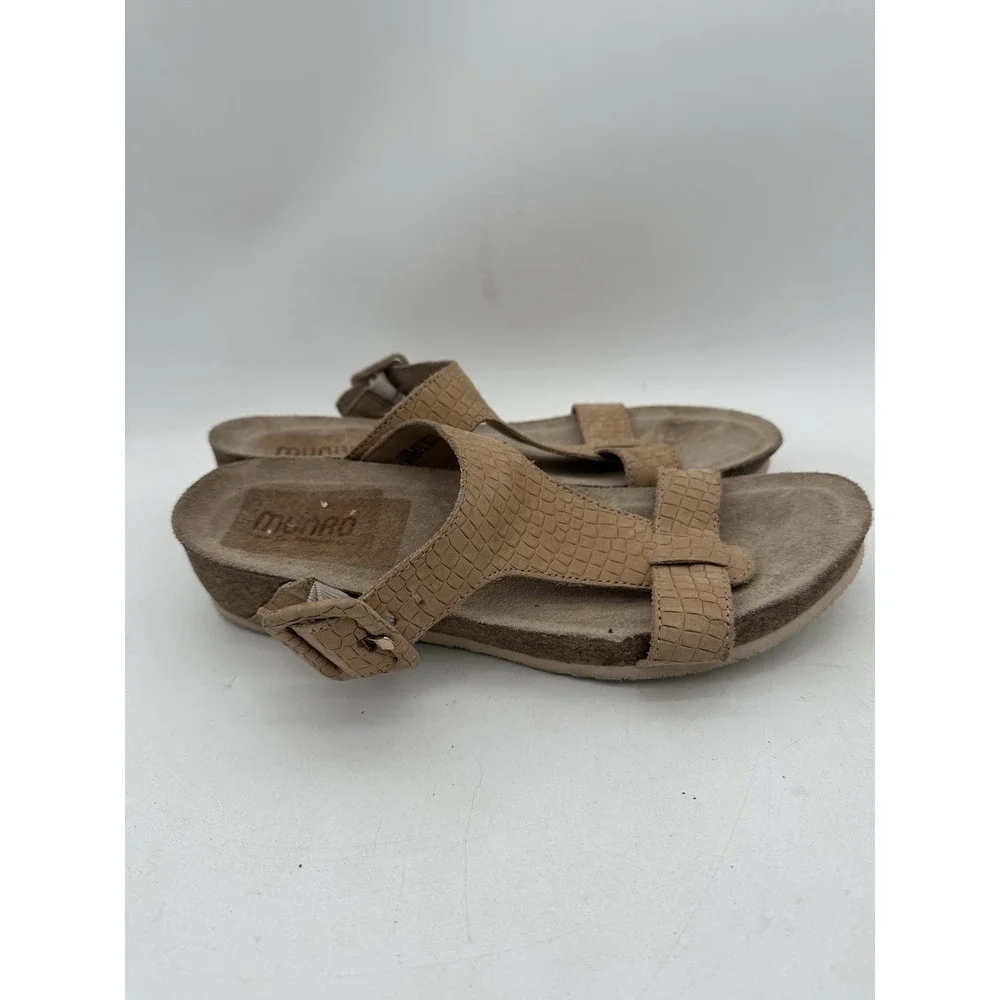 Munro Sandals Womens 10 N Ronda T-Strap Cork Wedge Slide Brown Leather Casual